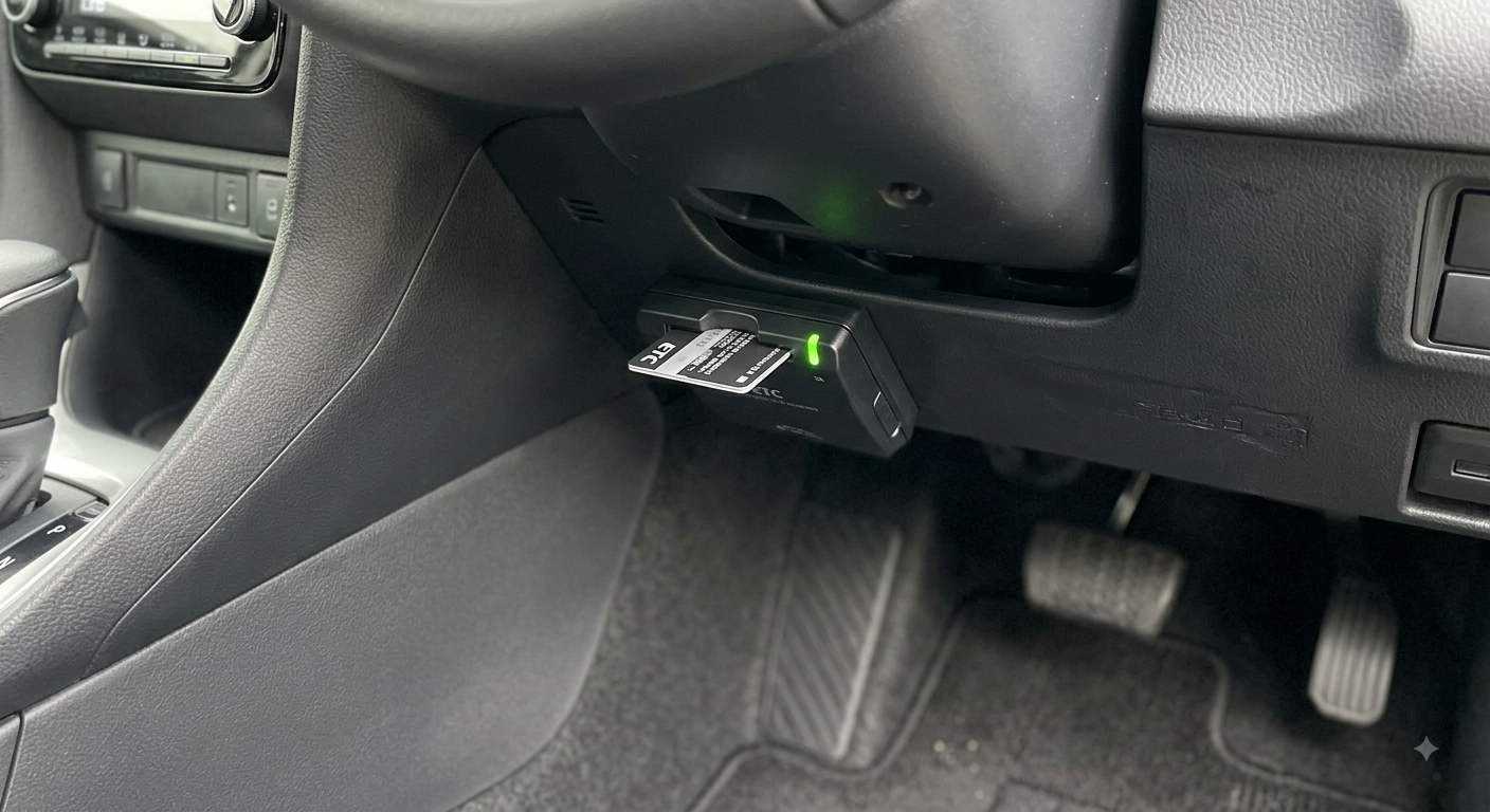 日本租車實測：ETC車載機安裝位置與正確插入卡片後的綠色指示燈狀態